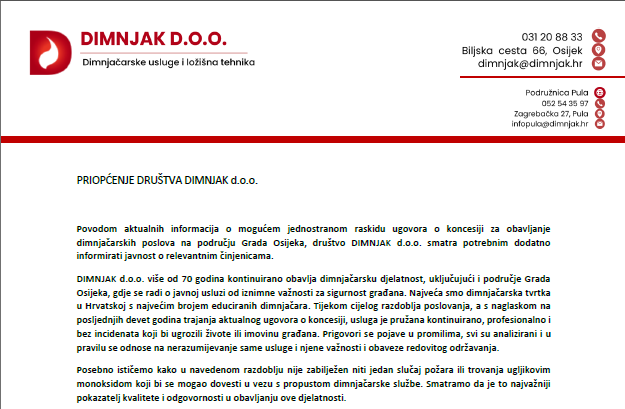PRIOPĆENJE TVRTKE DIMNJAK D.O.O.